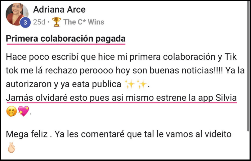 "Mi alumna Yatsy Perdomo recibió un DM de Lemme, la marca de suplementos de Kourtney Kardashian, ofreciéndole una colaboración después de aplicar el método del curso de UGC de Andrea Badillo."