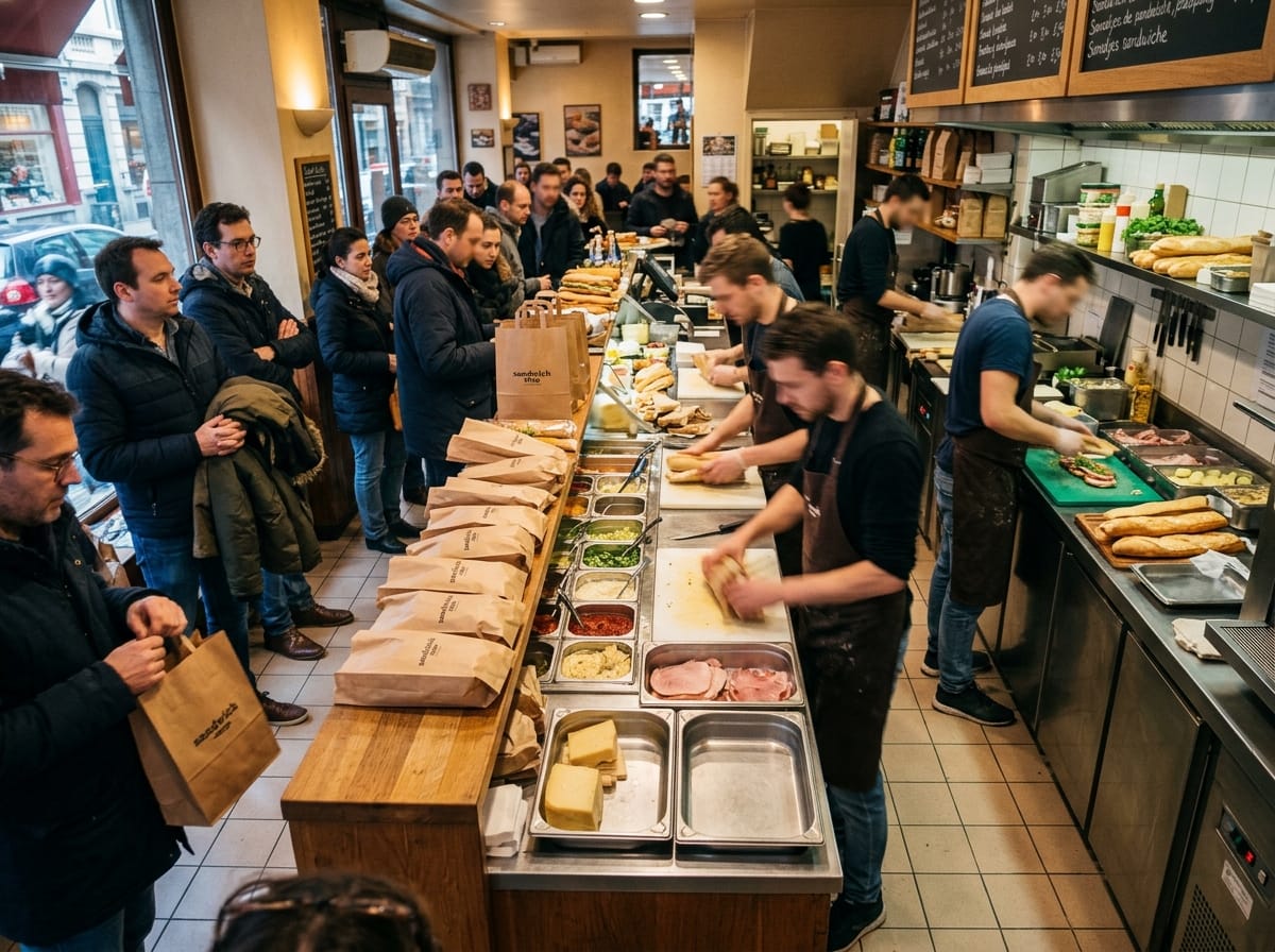 Atmosfera di una paninoteca durante la pausa pranzo