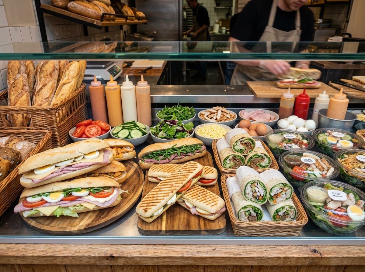 Prodotti principali di una paninoteca con panini, piadine e focacce farcite