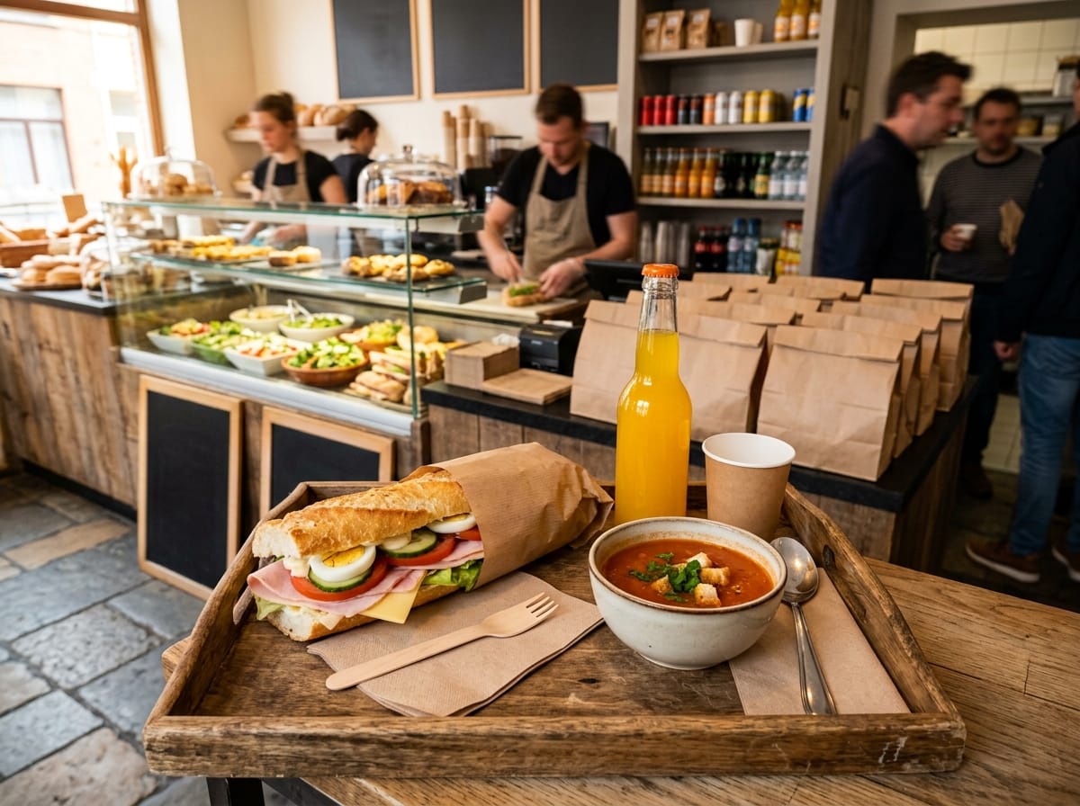 Menu pranzo con panino, bevanda e dolce