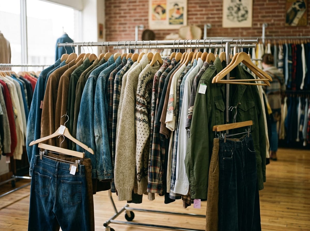 Nuovi arrivi di abbigliamento usato in un negozio vintage