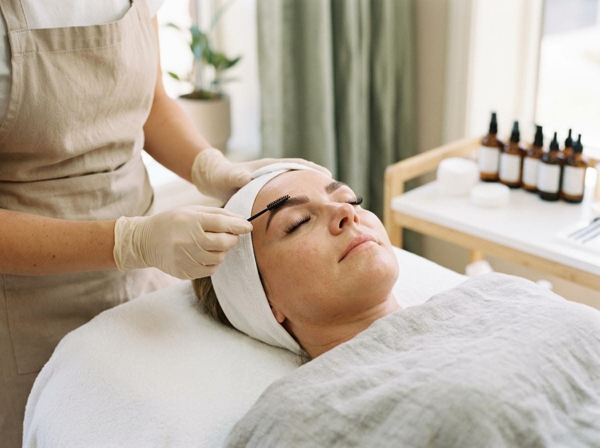 Lash and brow treatments performed in a beauty salon