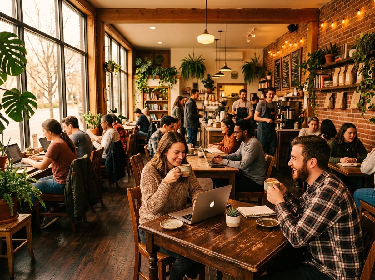 Atmosfera accogliente in una caffetteria con clienti seduti