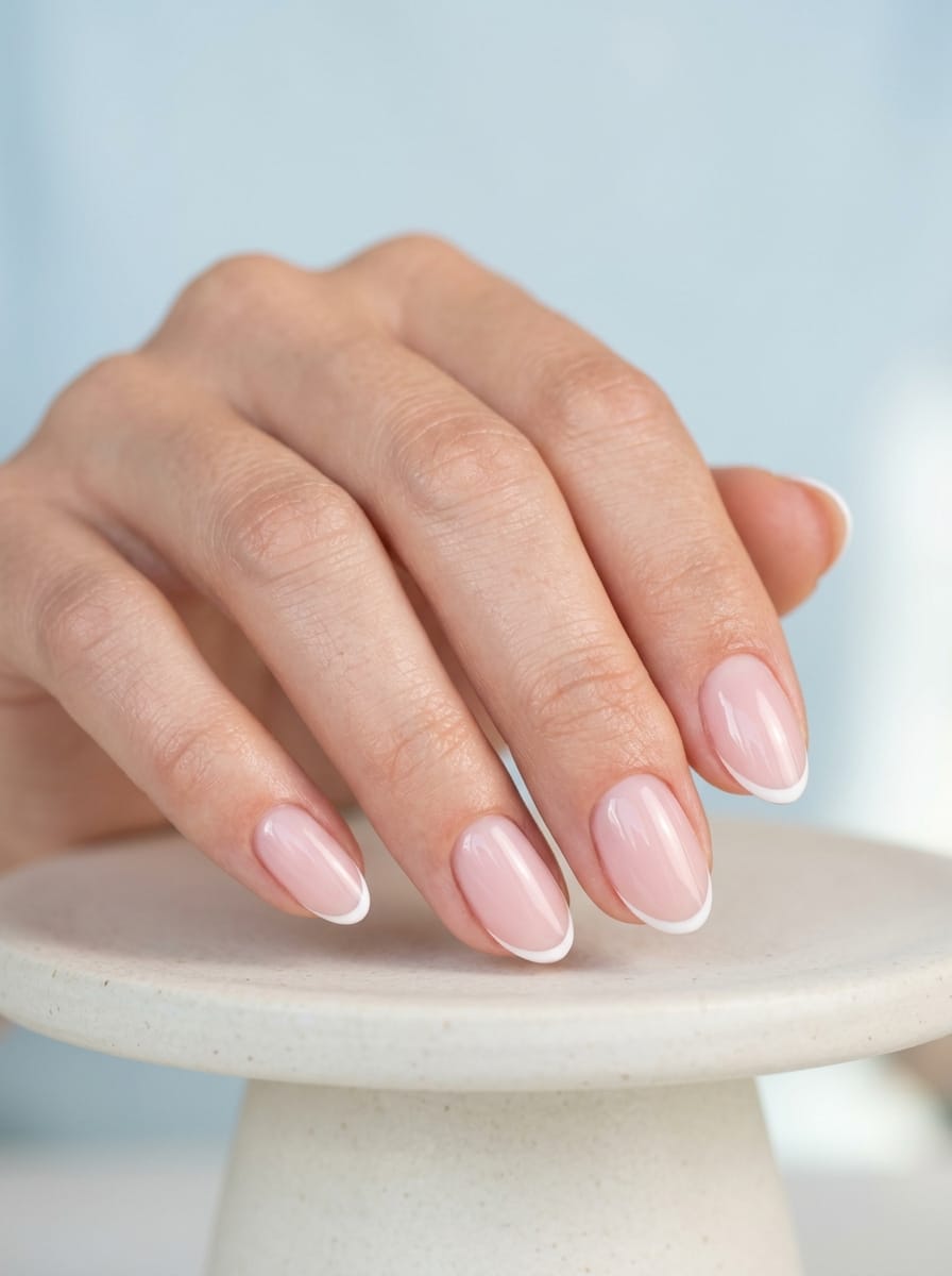 Transformation avant après d’ongles courts avec une pose en gel