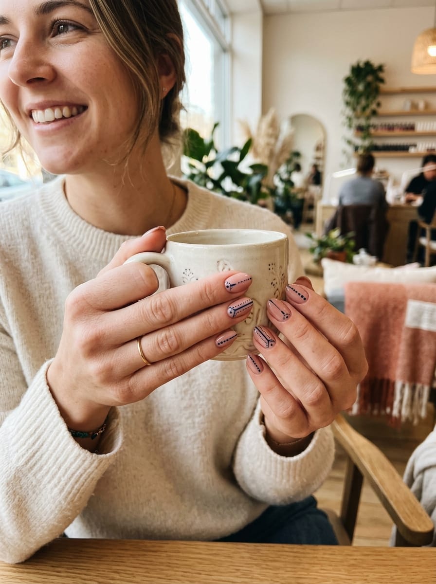Cliente satisfaite montrant sa nouvelle manucure après son rendez-vous