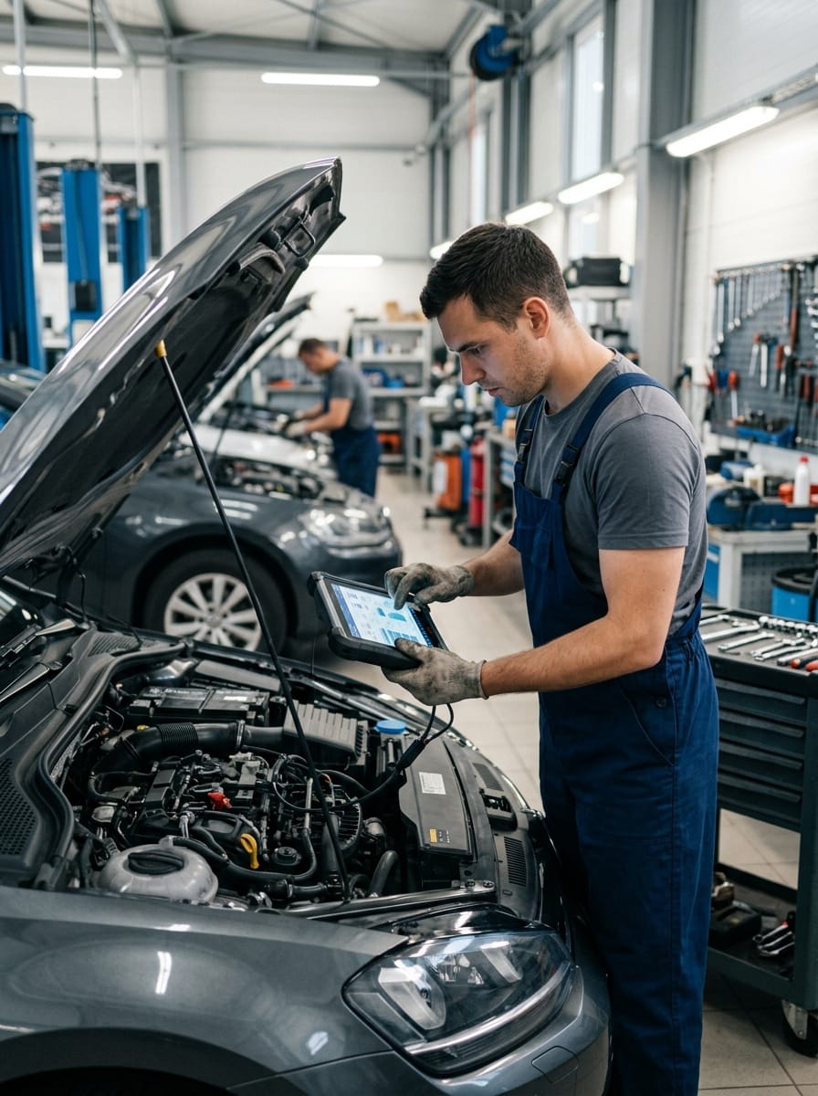 Diagnostic réalisé sur une voiture dans un atelier automobile