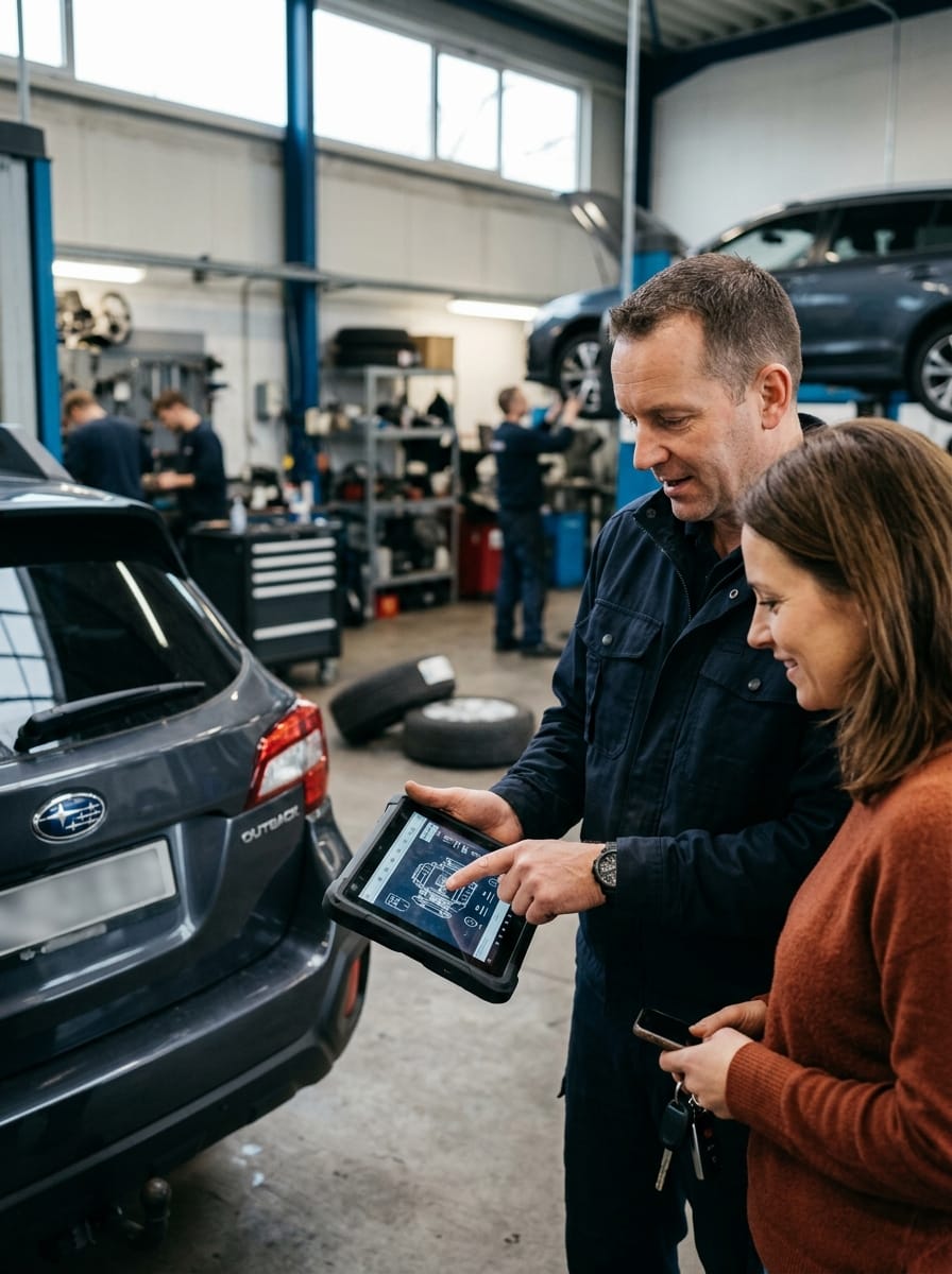 Client échangeant avec un responsable de garage automobile