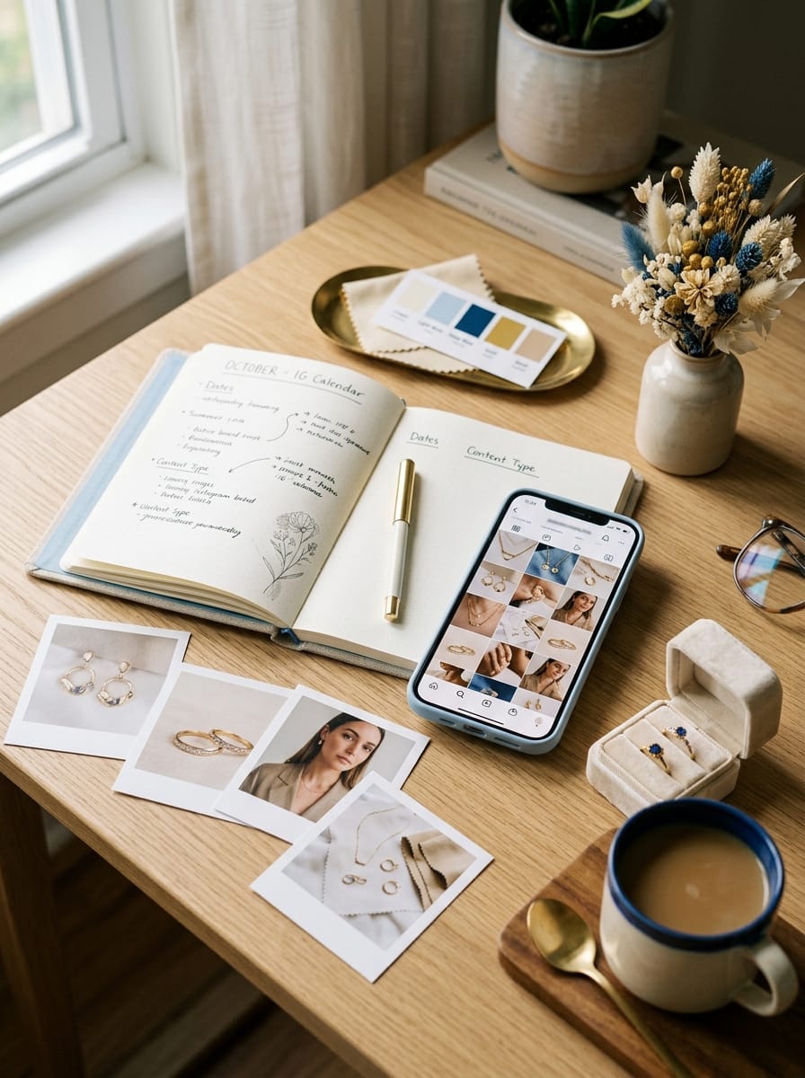 Calendrier de contenus Instagram préparé pour une marque de bijoux