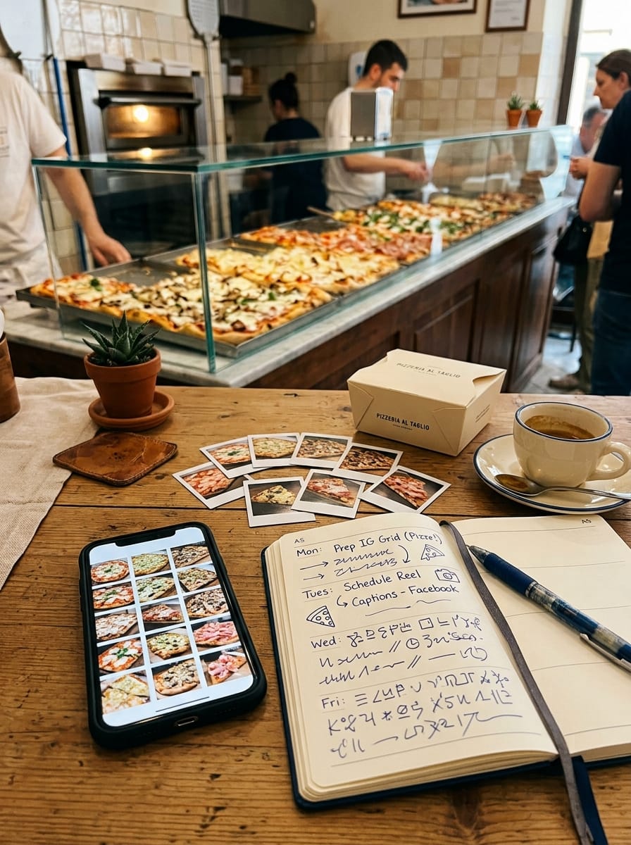Calendario di contenuti social per una pizzeria al taglio