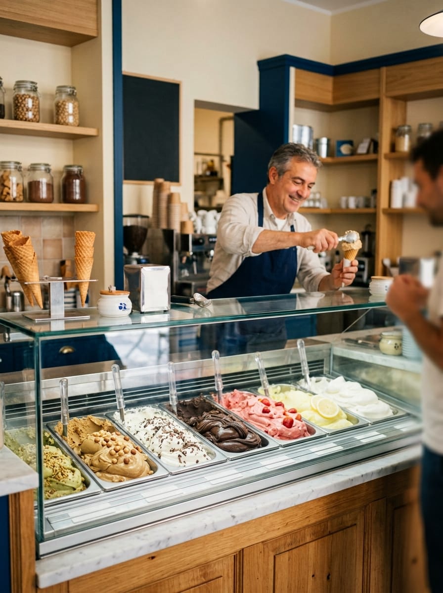 Banco colorato di una gelateria italiana
