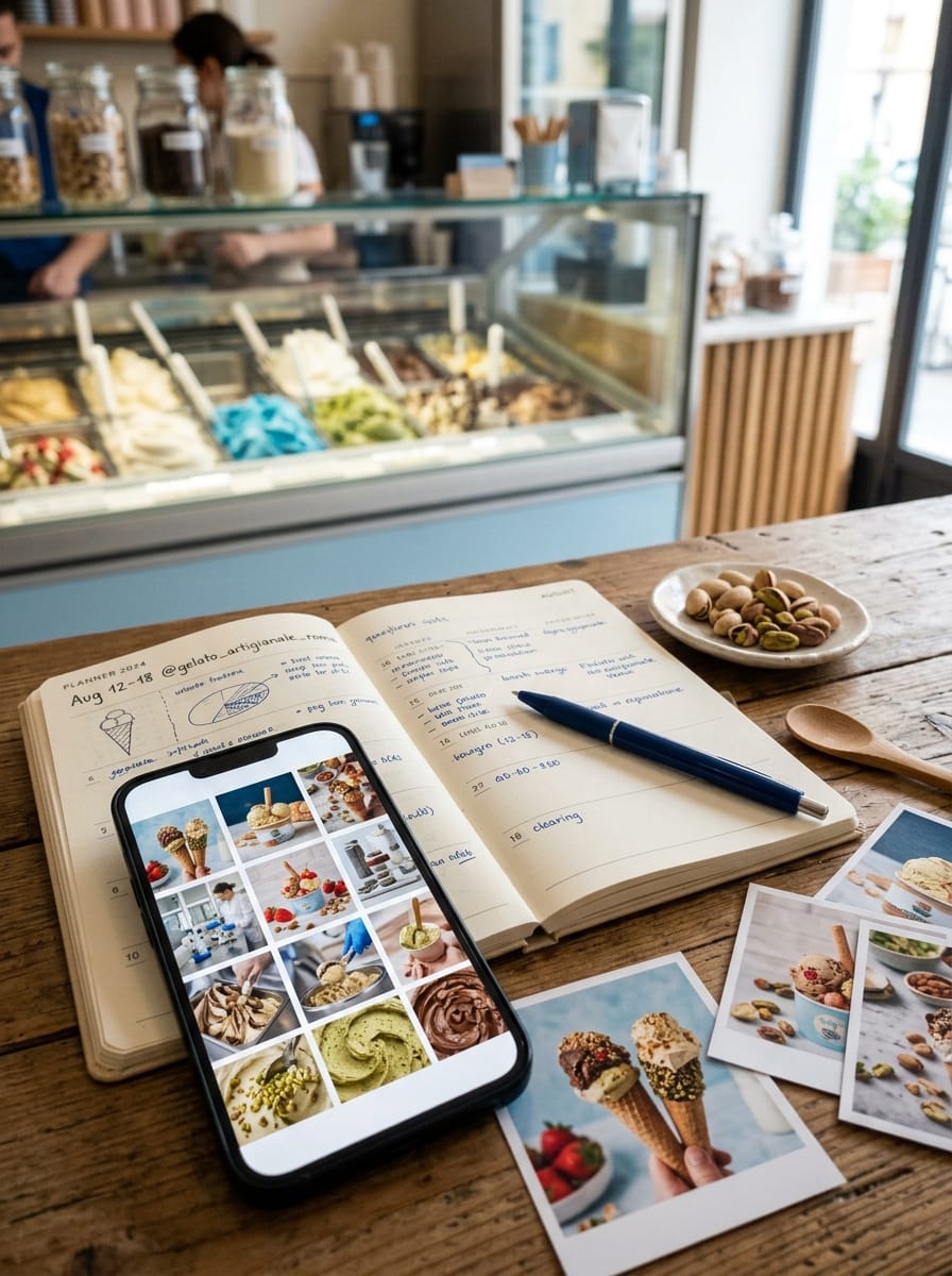 Calendario di contenuti Instagram per una gelateria