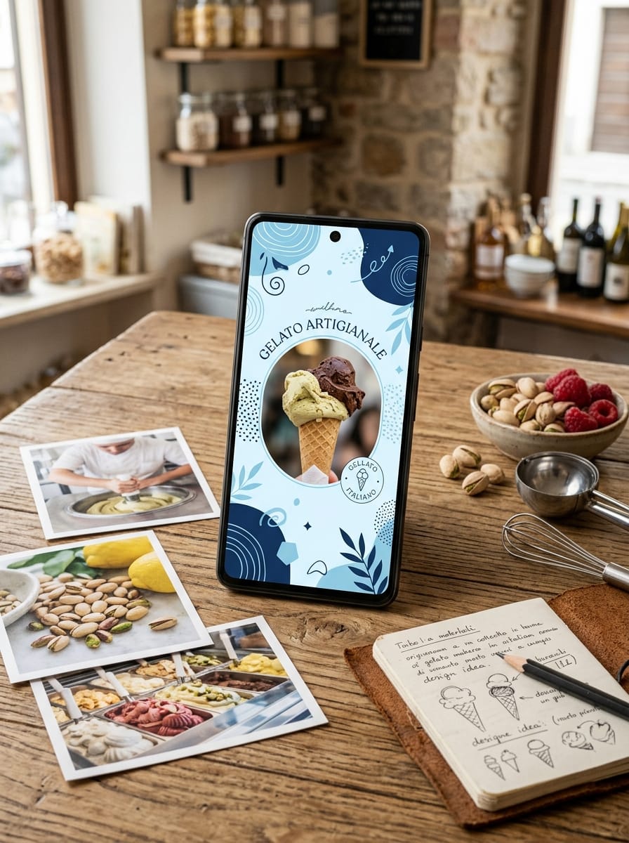 Contenuto professionale creato per i social di una gelateria