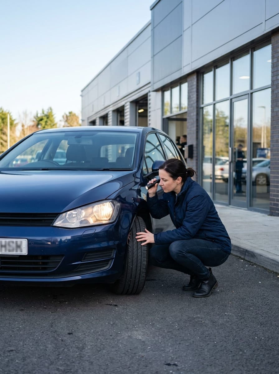 Automobiliste préparant son véhicule avant un rendez-vous de contrôle technique