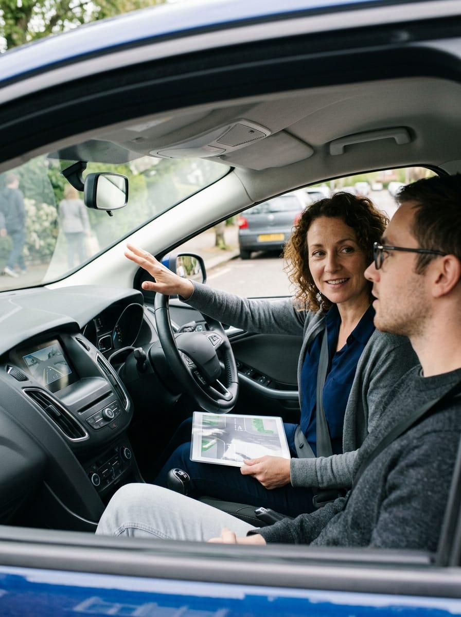 Moniteur expliquant une situation de conduite à une élève