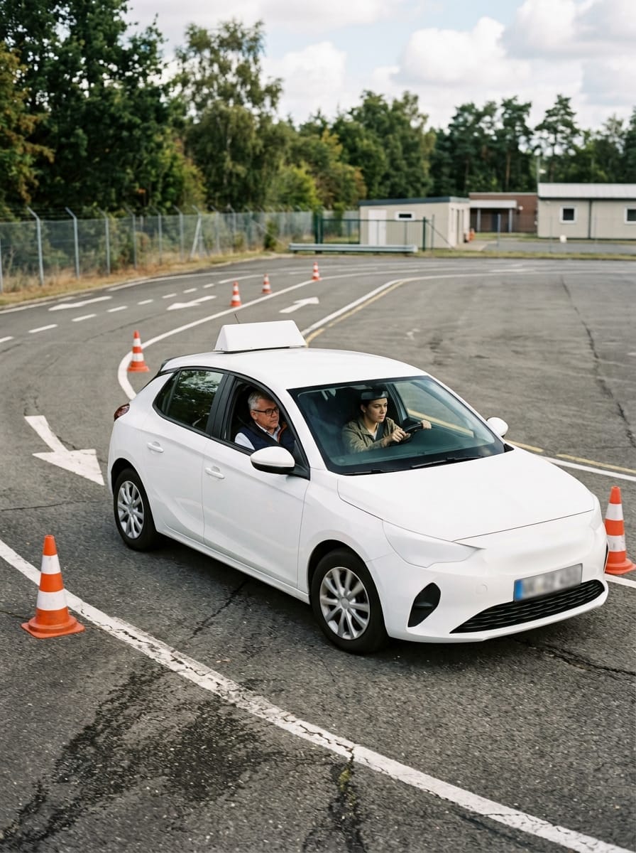 Élève conductrice progressant avec son moniteur d’auto-école