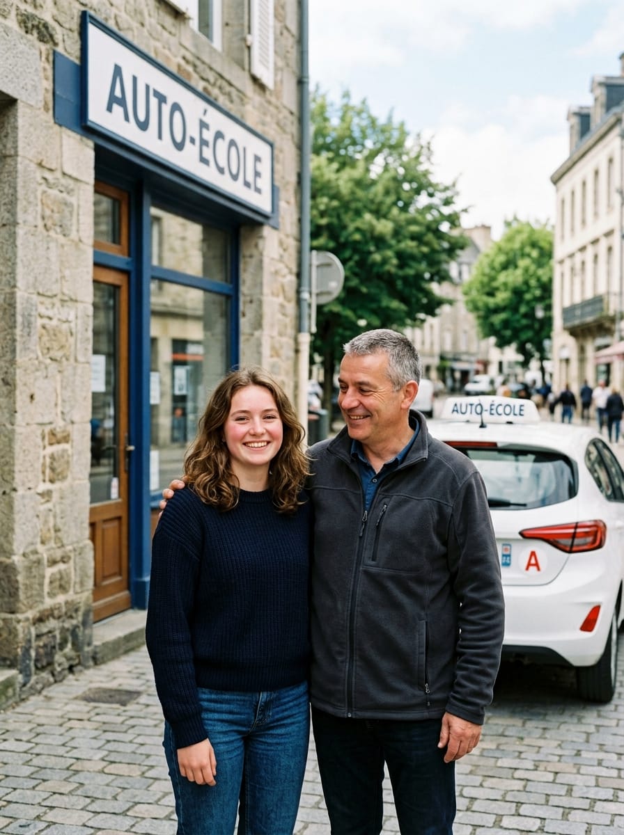 Élève heureuse après une étape réussie de sa formation à la conduite