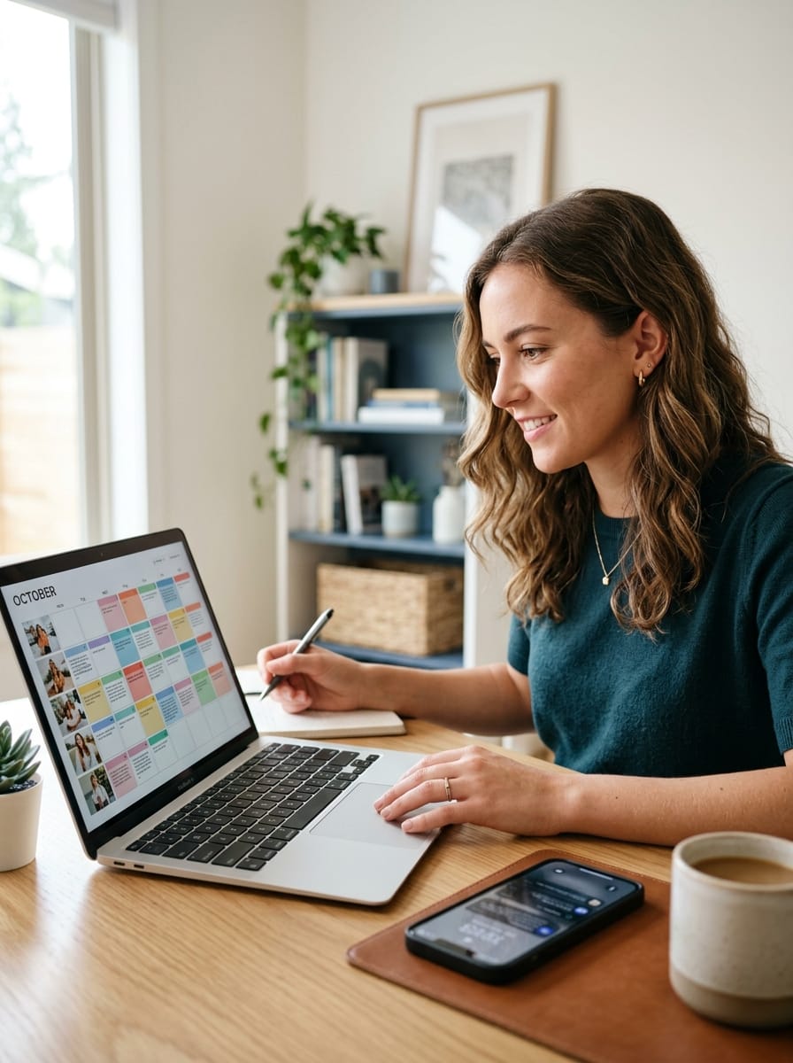 Community manager organisant un calendrier éditorial et des aperçus de publications