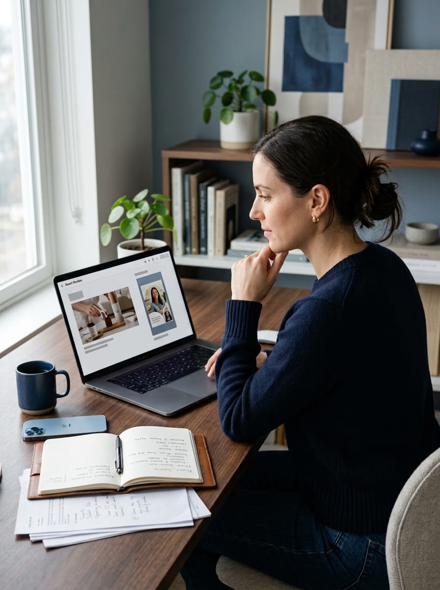 Freelance vérifiant les contenus préparés par une équipe en marque blanche