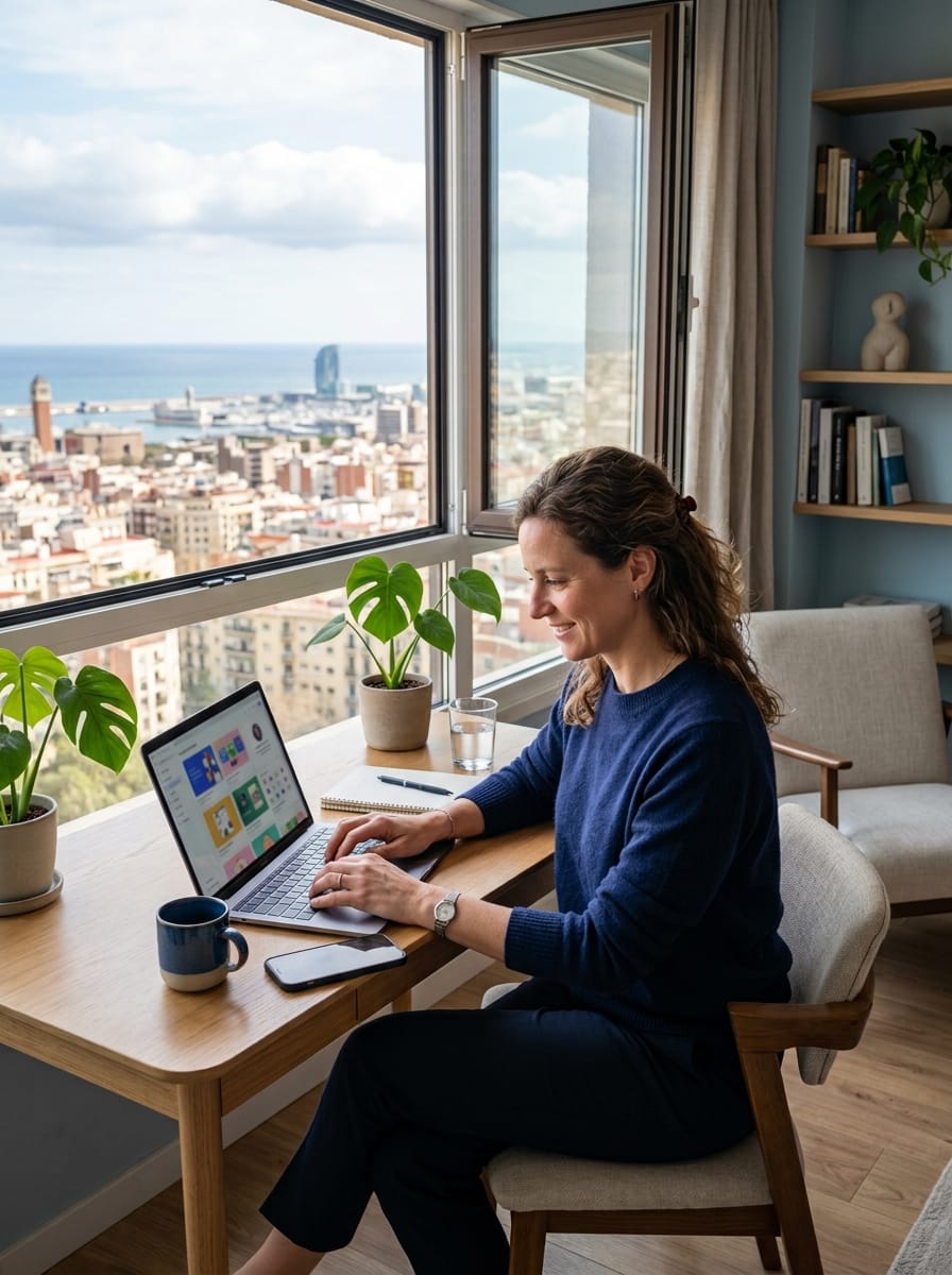 Freelance apprenant à travailler à distance depuis un appartement lumineux