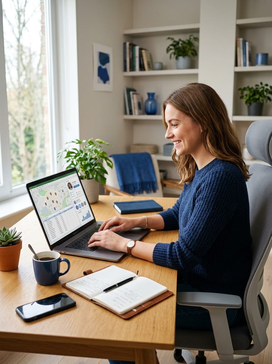 Freelance préparant une liste de commerces locaux à contacter