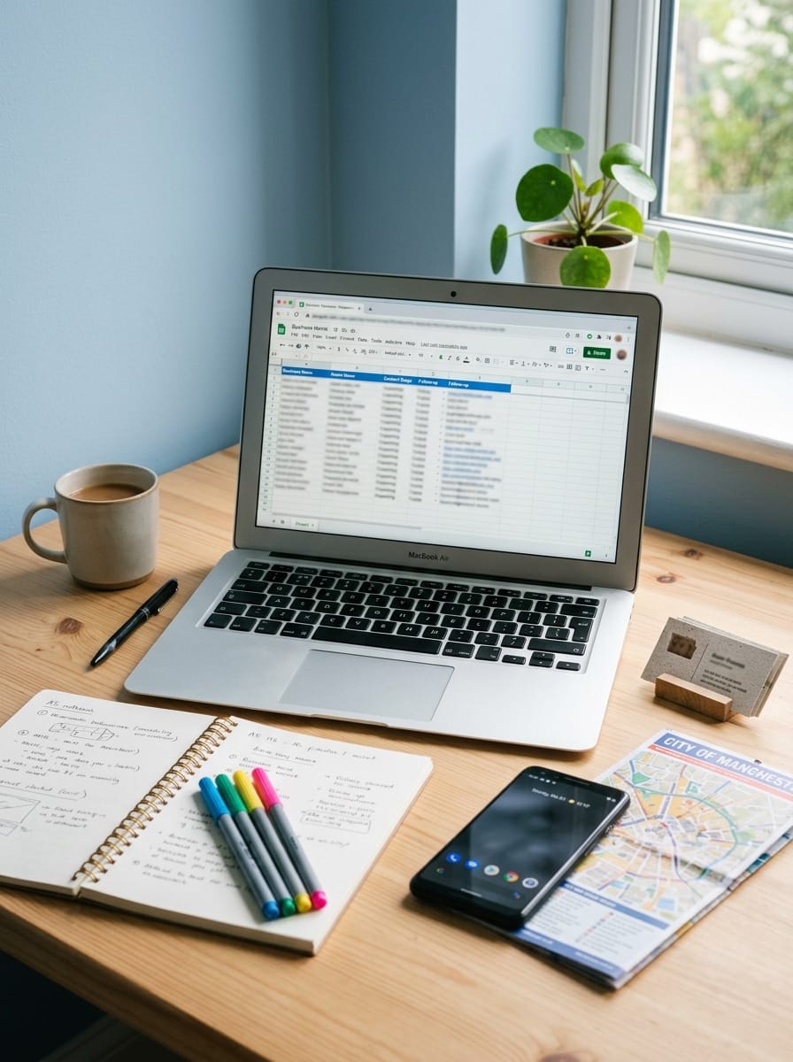 Tableau simple de prospection avec commerces locaux et informations de contact