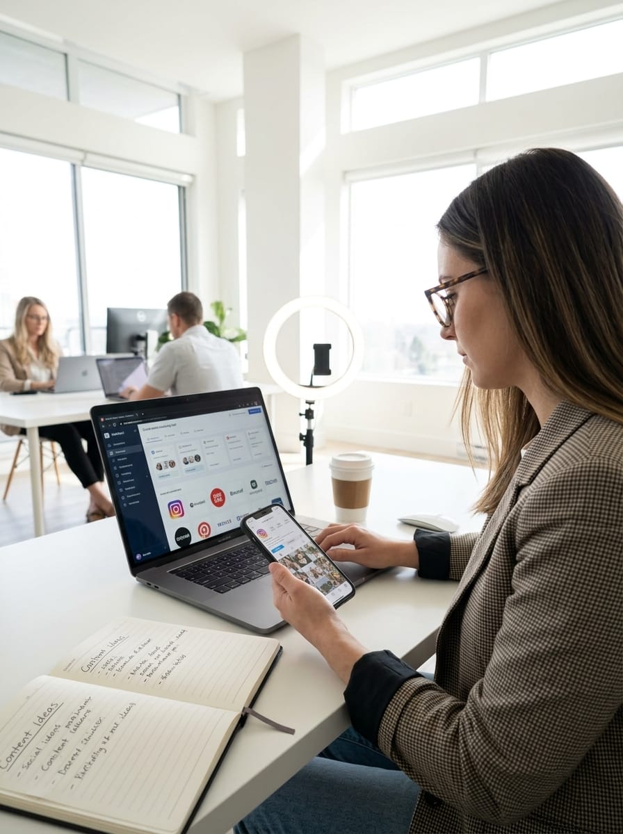 Community manager freelance travaillant sur la création de contenu pour ses clients