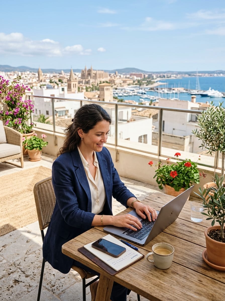 Entrepreneure travaillant à distance sur son activité social media