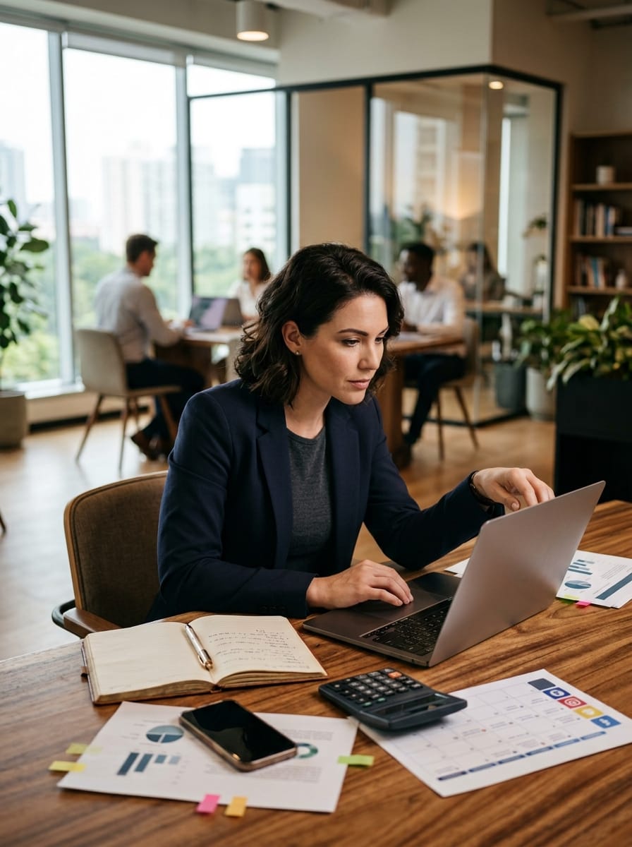 Community manager freelance préparant le tarif de ses prestations