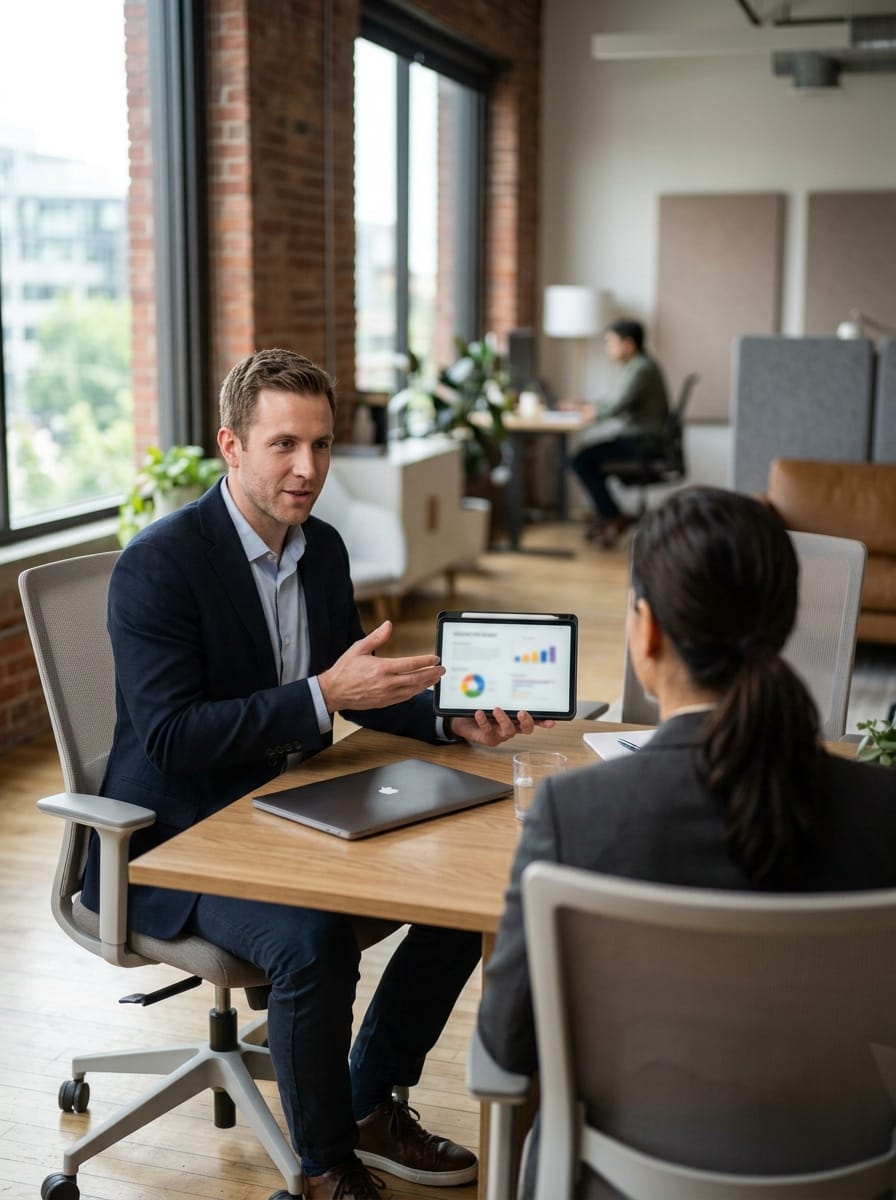Community manager présentant une proposition commerciale à une cliente