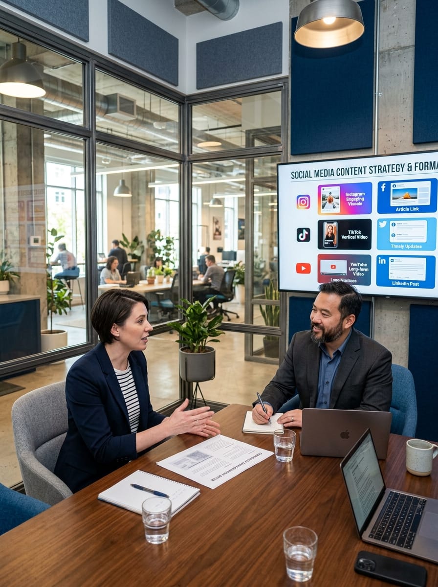 Professionnelles construisant une offre de contenus avec plusieurs formats pour les réseaux sociaux