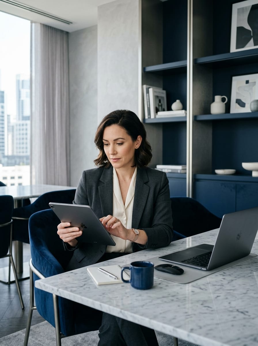 Community manager vérifiant les contenus avant livraison au client