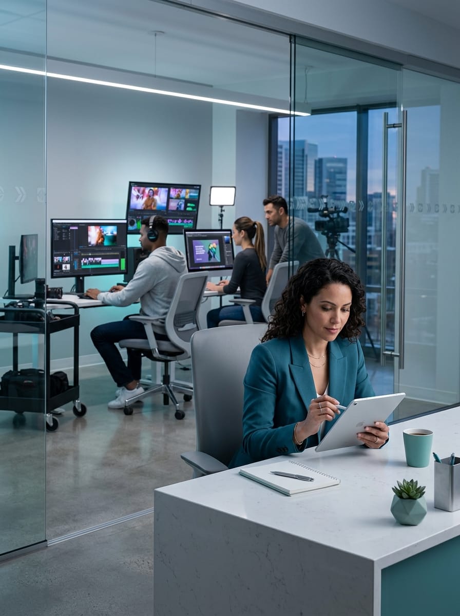 Community manager contrôlant des contenus produits par une équipe externe