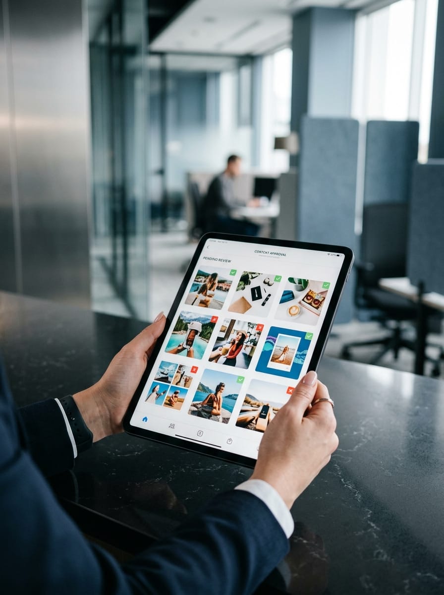 Professionnelle validant un lot de plusieurs contenus social media