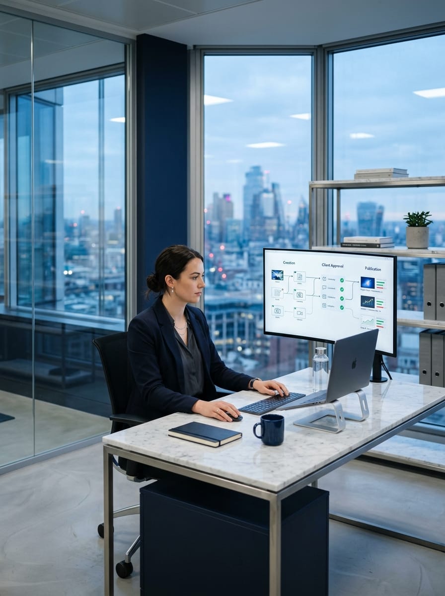 Community manager pilotant un processus de création et validation fluide