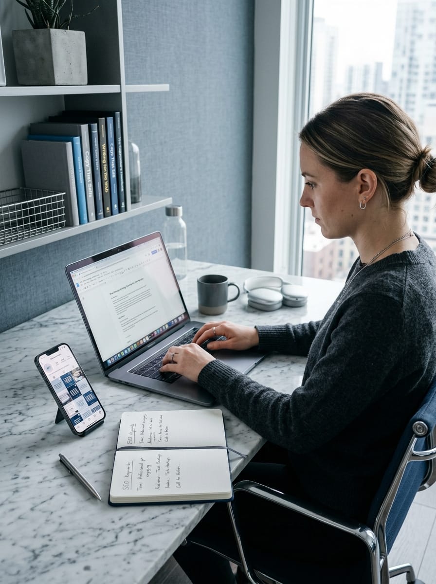 Copywriter freelance rédigeant des contenus marketing destinés aux réseaux sociaux