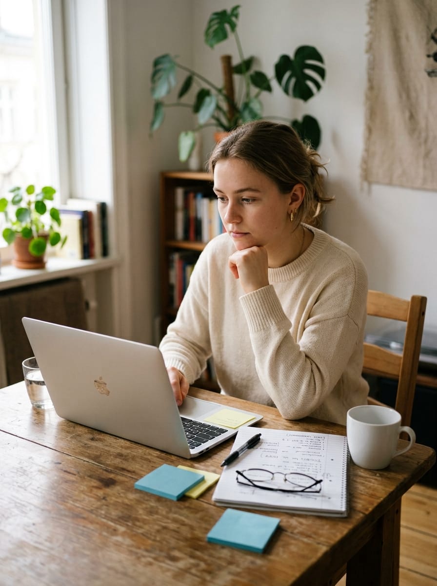 Jeune femme cherchant un travail à distance sans expérience depuis son ordinateur