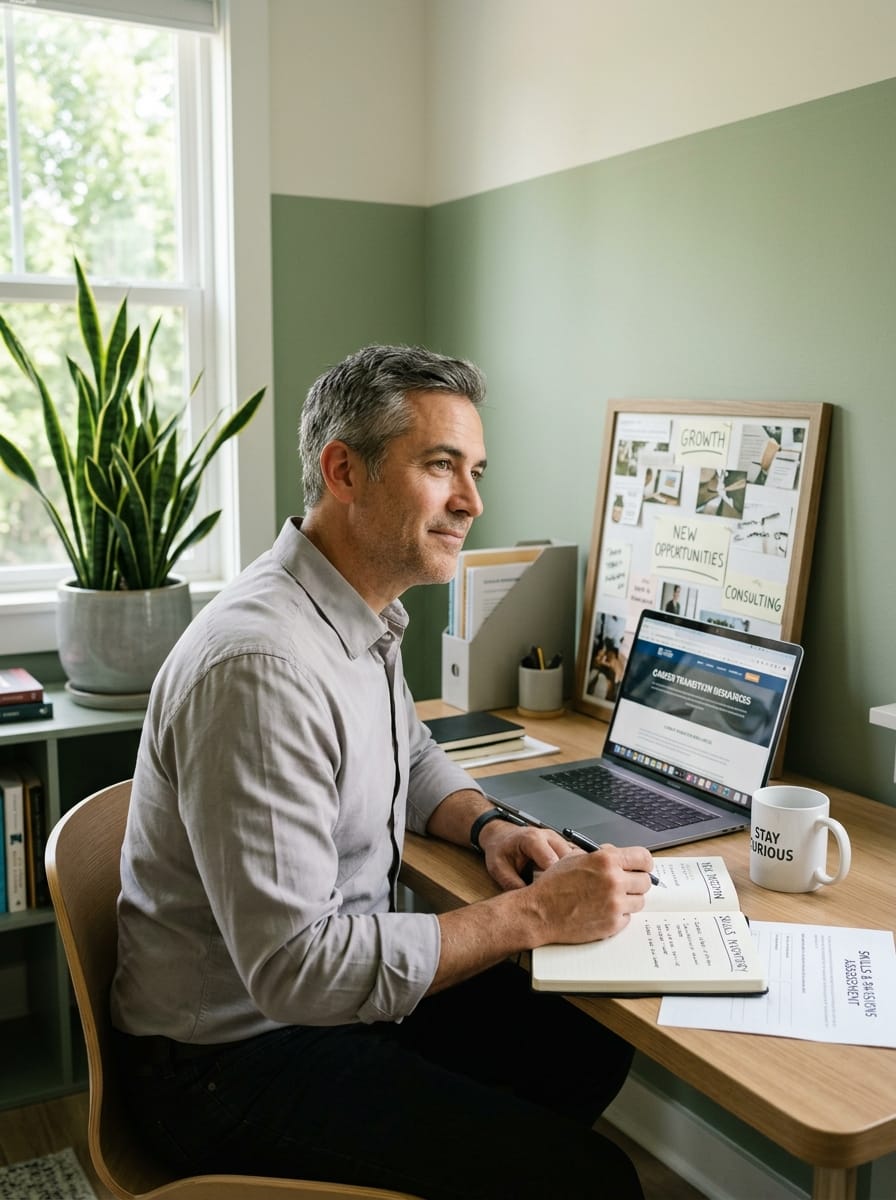 Homme faisant le point sur ses compétences avant une reconversion professionnelle