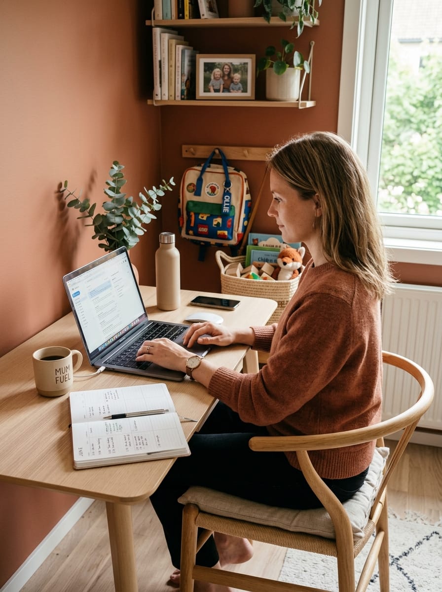 Coin bureau familial organisé pour travailler depuis chez soi avec des enfants