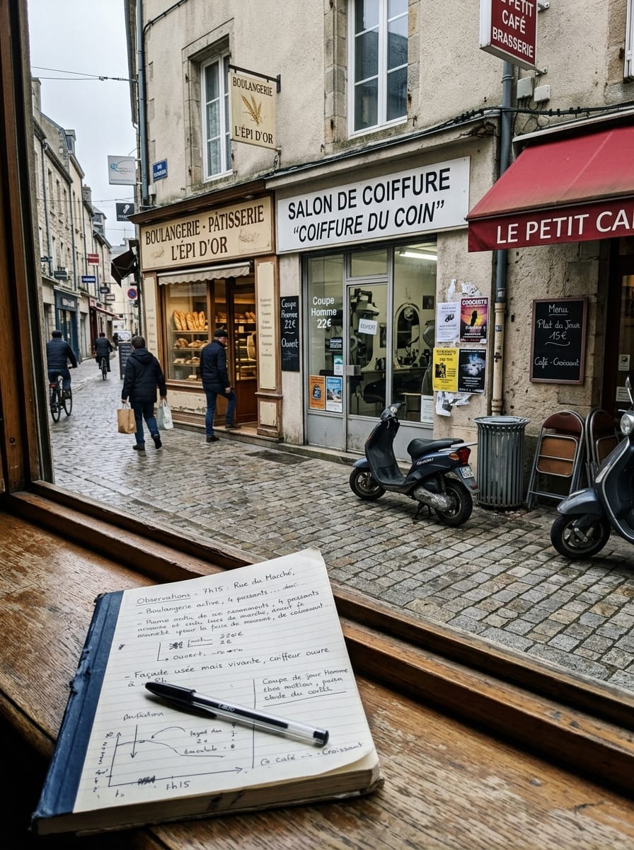 Rue commerçante française illustrant les 1 000 établissements étudiés par l’Observatoire Publiau 2026