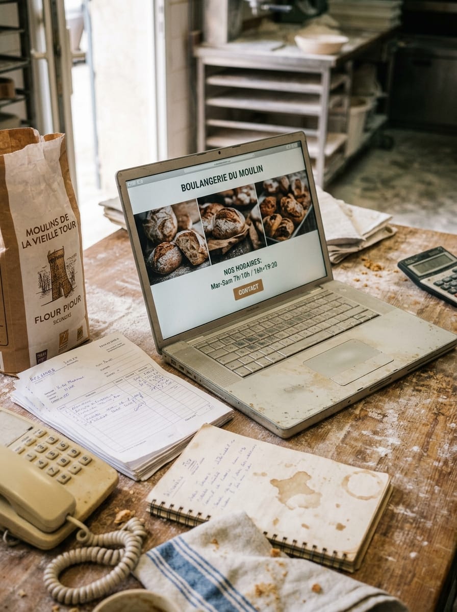 Site autonome d'une petite entreprise locale consulté dans son environnement de travail