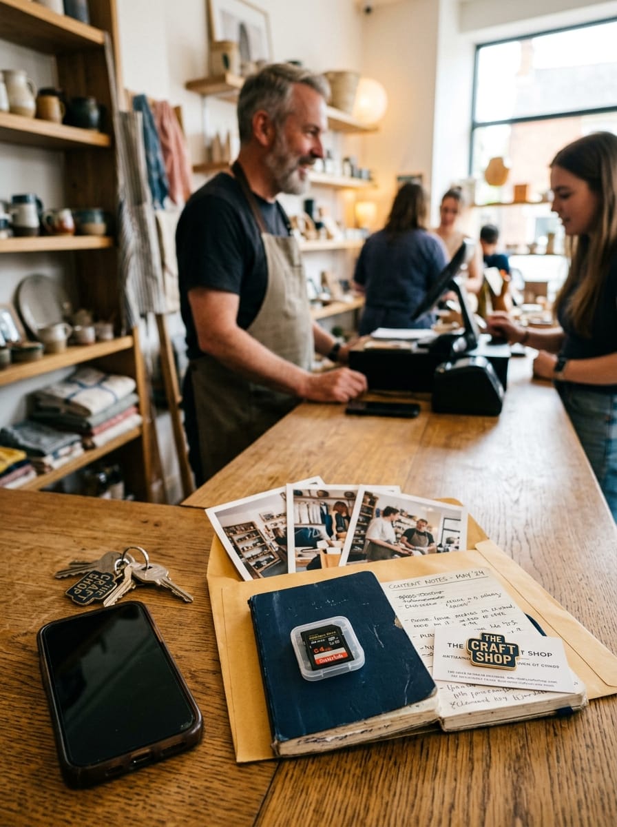 Smartphone du dirigeant restant dans le commerce pendant que les éléments de création sont transmis