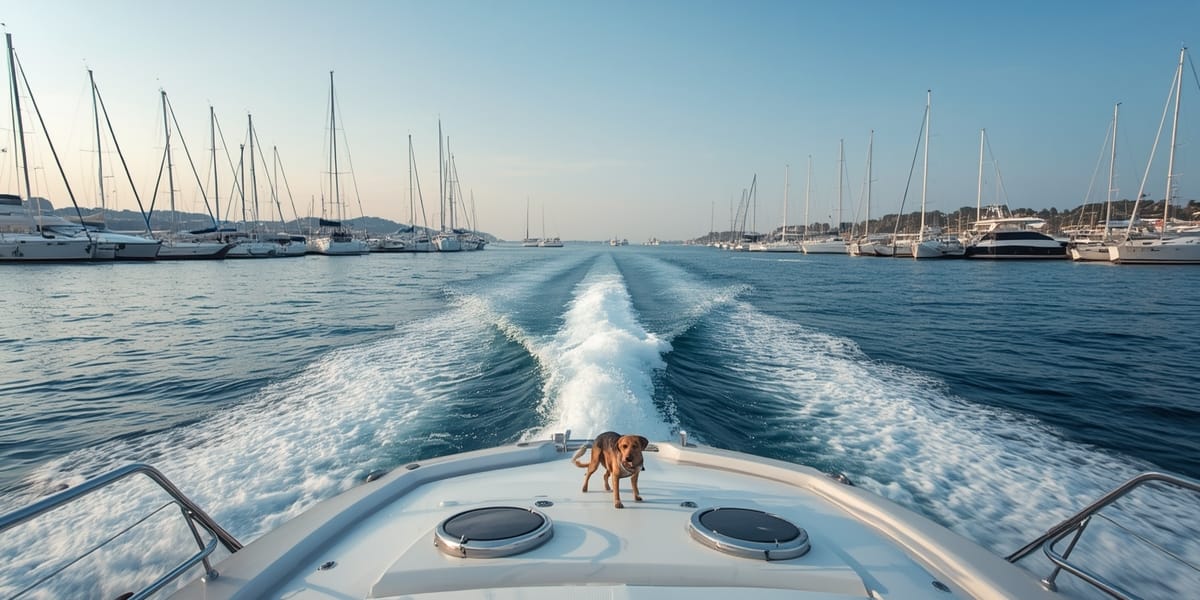 dog yacht deck harbor wake