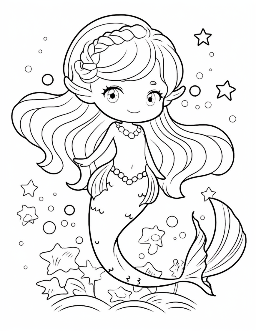 Mermaid Coloring Worksheet from the Kids Activity Sheets Mega Bundle