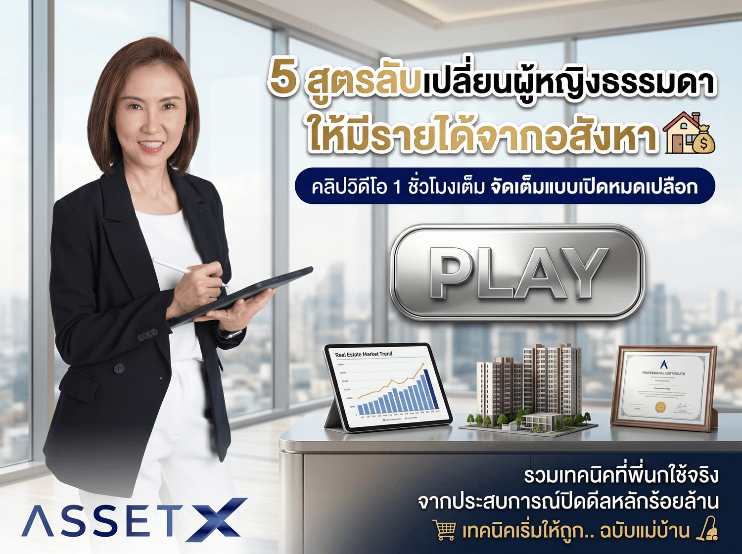 ปกคลิป 5 สูตรลับเปลี่ยนผู้หญิงธรรมดา ให้มีรายได้จากอสังหา