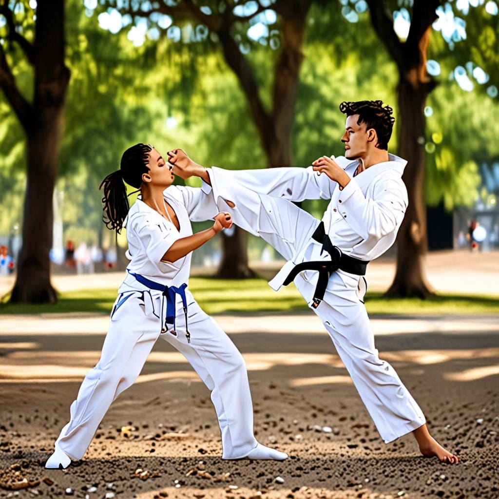 capoeira kick partner drill outdoors
