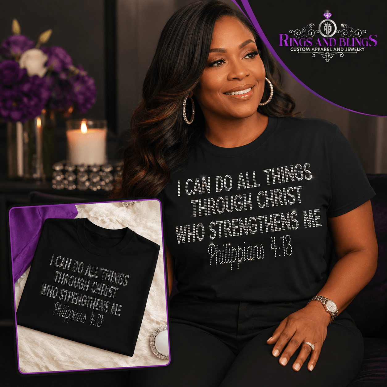 Rings and Blings rhinestone faith apparel