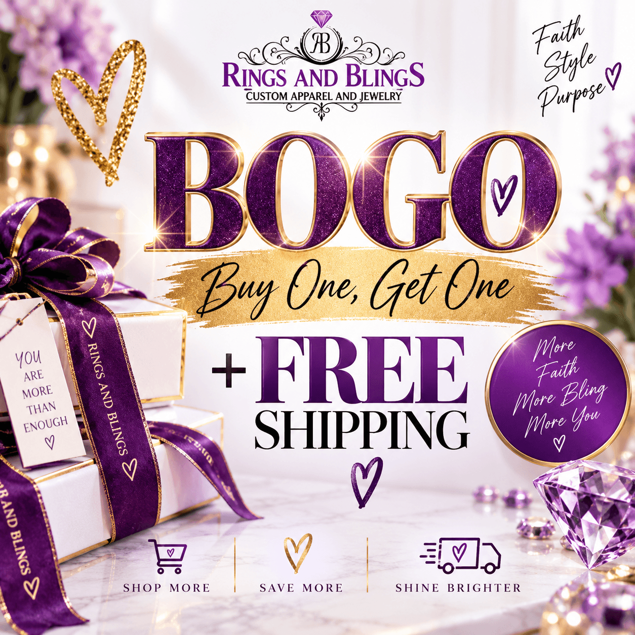 Rings and Blings BOGO plus free shipping offer