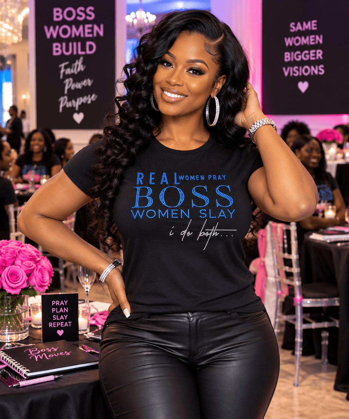 Real Women Pray Boss Women Slay rhinestone T-shirt