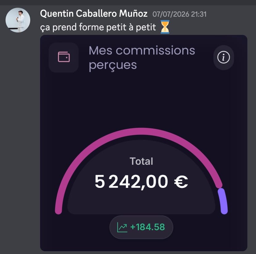 Message Discord de Quentin : 5 242 € de commissions perçues