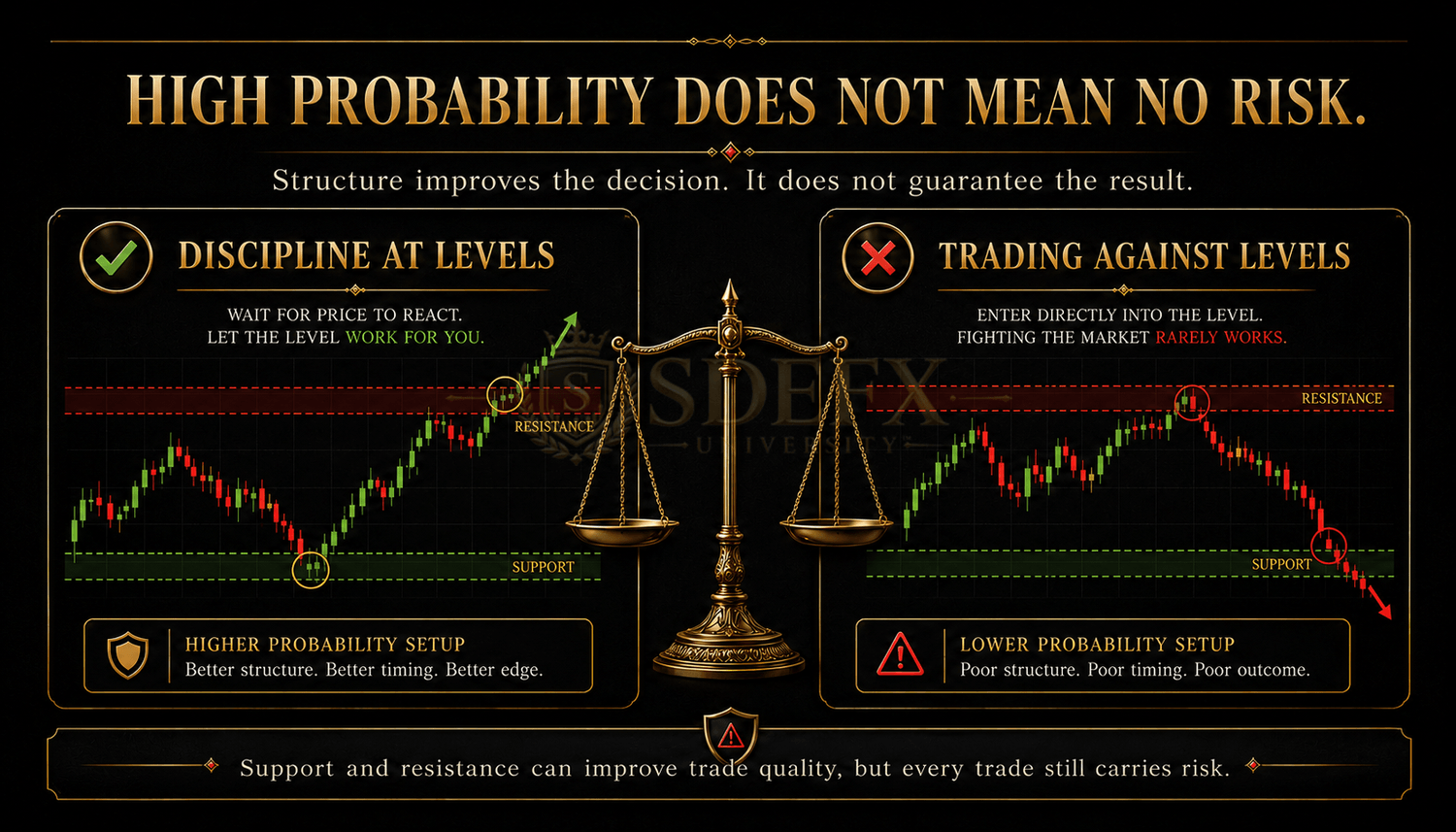 Trading discipline at support and resistance compared with entering against market levels